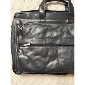 Leather attache briefcase Expandable messenger bag with handle & shoulder‎ strap
